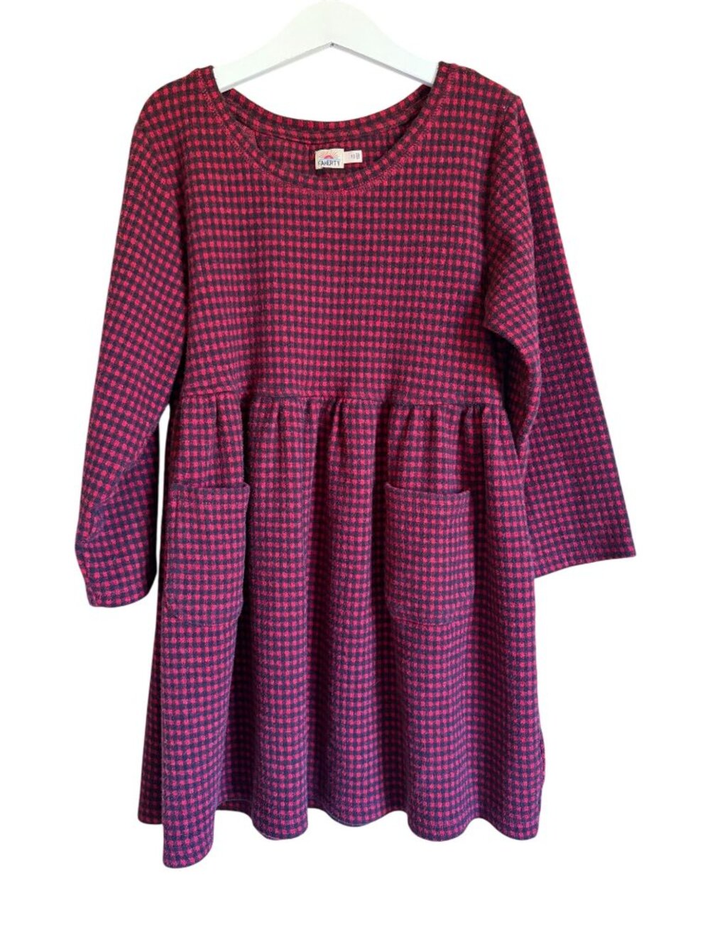 Faherty Girls 10 Long Sleeve Red Black Check Sweater Dress Cotton Blend